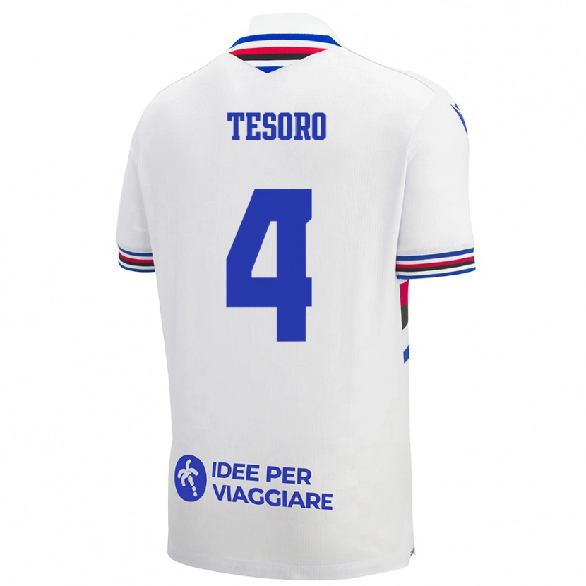 Danxen Niño Camiseta Cristian Tesoro #4 Blanco Azul Rojo 2ª Equipación 2025/26 La Camisa