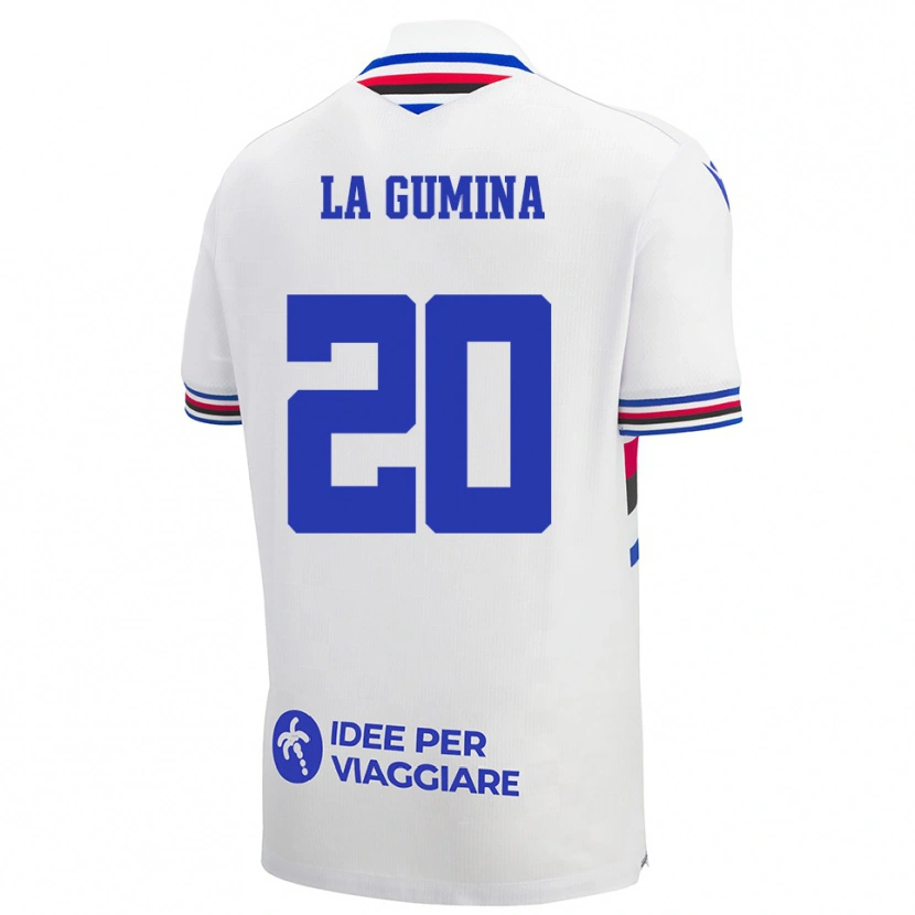 Danxen Niño Camiseta Antonino La Gumina #20 Blanco Azul Rojo 2ª Equipación 2025/26 La Camisa