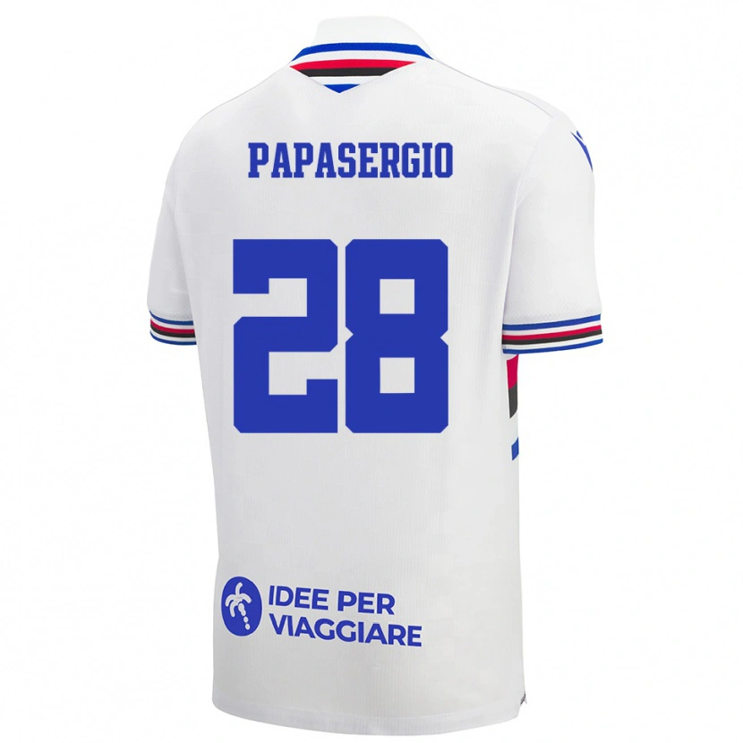 Danxen Niño Camiseta Alessio Papasergio #28 Blanco Azul Rojo 2ª Equipación 2025/26 La Camisa