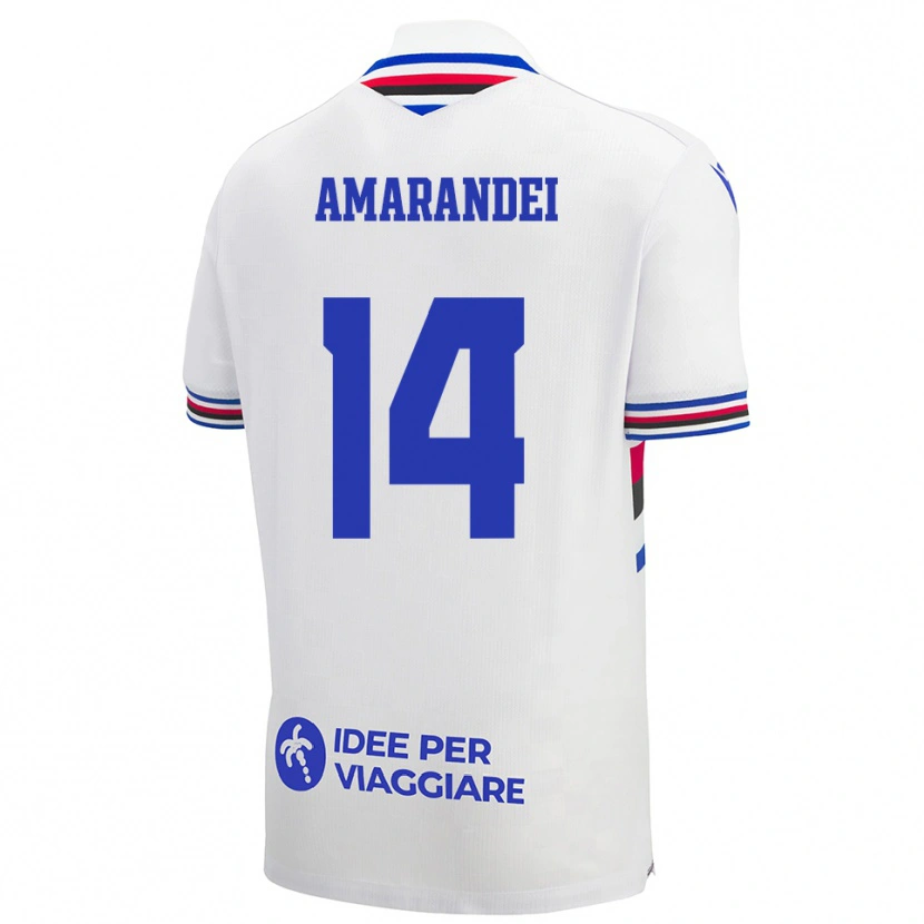 Danxen Niño Camiseta Ștefan Amarandei #14 Blanco Azul Rojo 2ª Equipación 2025/26 La Camisa