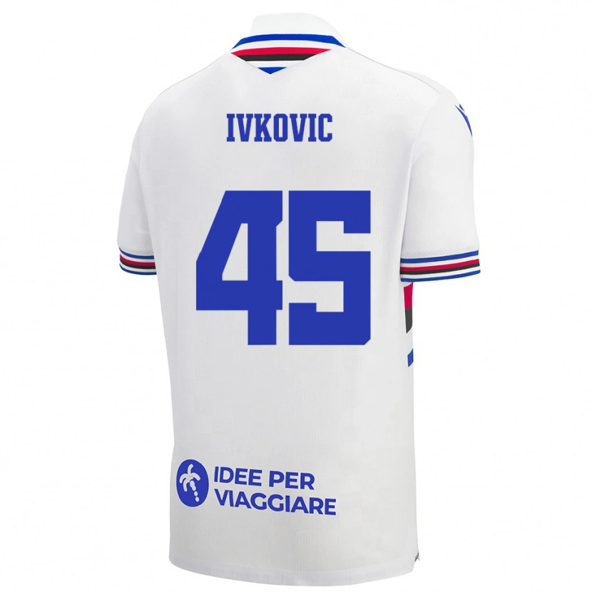 Danxen Niño Camiseta Mate Ivkovic #45 Blanco Azul Rojo 2ª Equipación 2025/26 La Camisa
