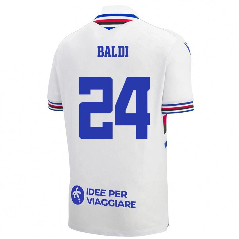 Danxen Niño Camiseta Sara Baldi #24 Blanco Azul Rojo 2ª Equipación 2025/26 La Camisa