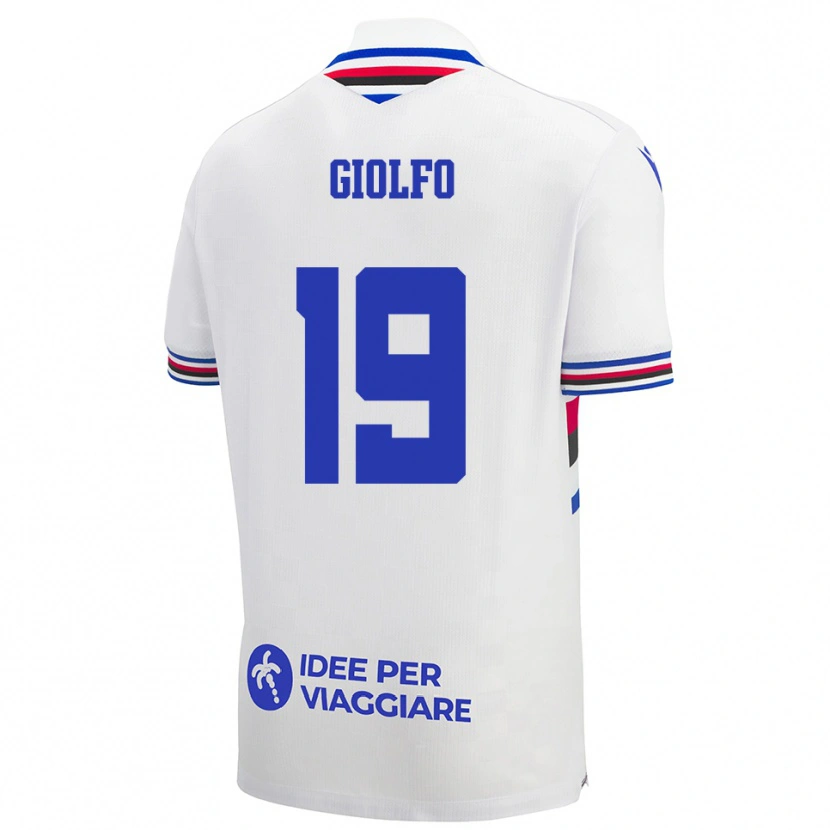 Danxen Niño Camiseta Matteo Giolfo #19 Blanco Azul Rojo 2ª Equipación 2025/26 La Camisa