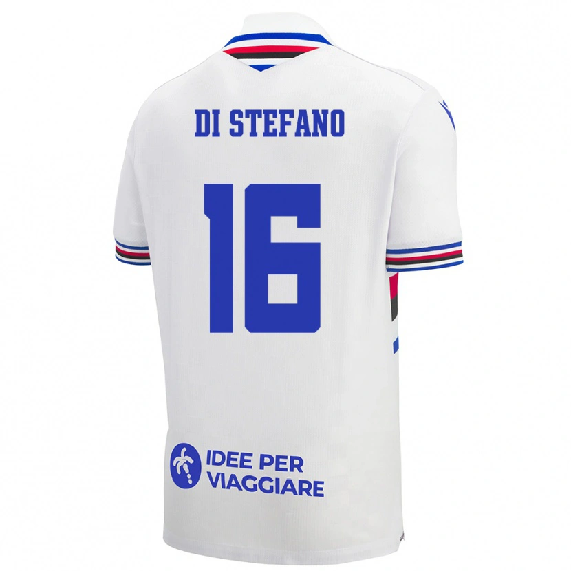 Danxen Niño Camiseta Lorenzo Di Stefano #16 Blanco Azul Rojo 2ª Equipación 2025/26 La Camisa