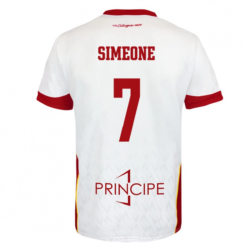 Danxen Niño Camiseta Mattia Simeone #7 Blanco Rojo 2ª Equipación 2025/26 La Camisa