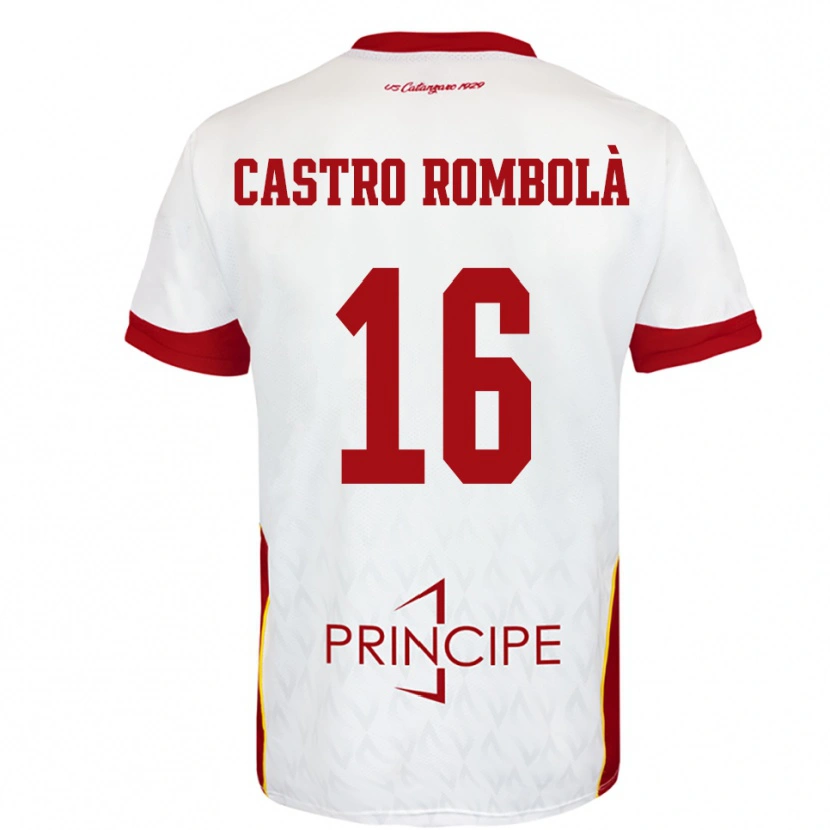 Danxen Niño Camiseta Carlo Castro Rombolà #16 Blanco Rojo 2ª Equipación 2025/26 La Camisa