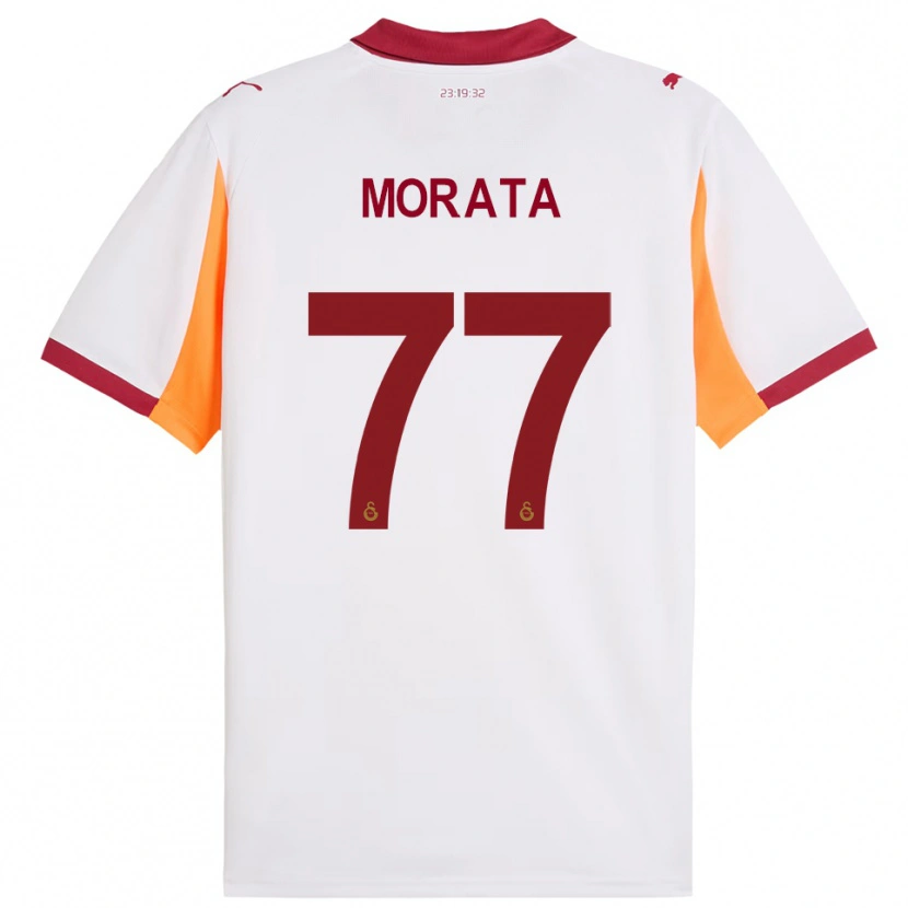 Danxen Niño Camiseta Álvaro Morata #77 Blanco Rojo 2ª Equipación 2025/26 La Camisa