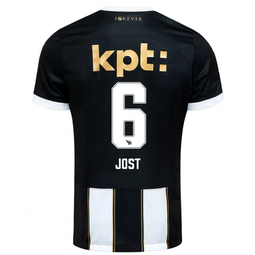 Danxen Niño Camiseta Tristan Jost #6 Negro Blanco 2ª Equipación 2025/26 La Camisa