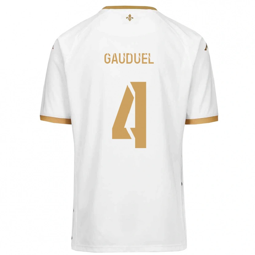 Danxen Niño Camiseta Sacha Gauduel #4 Blanco Dorado 2ª Equipación 2025/26 La Camisa