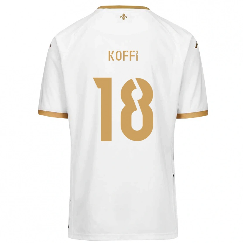 Danxen Niño Camiseta Patrick Koffi #18 Blanco Dorado 2ª Equipación 2025/26 La Camisa
