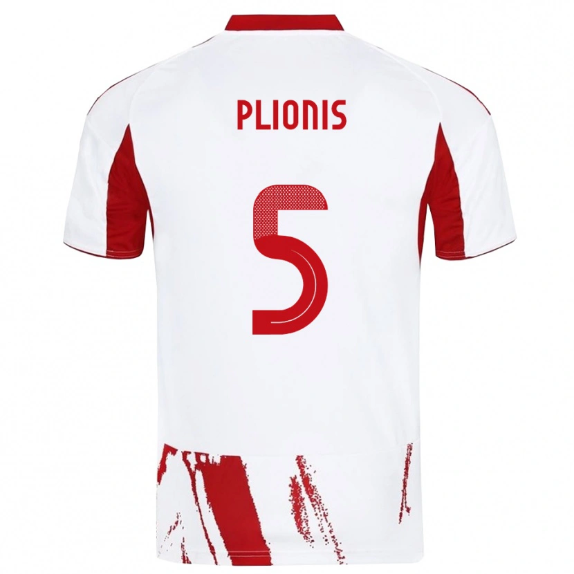 Danxen Niño Camiseta Paraskevas Plionis #5 Blanco Rojo 2ª Equipación 2025/26 La Camisa