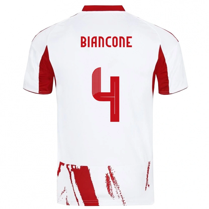 Danxen Niño Camiseta Giulian Biancone #4 Blanco Rojo 2ª Equipación 2025/26 La Camisa