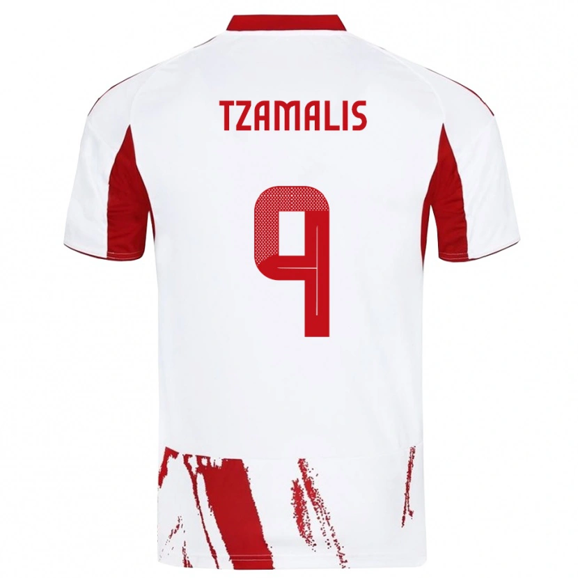 Danxen Niño Camiseta Alexandros Tzamalis #9 Blanco Rojo 2ª Equipación 2025/26 La Camisa