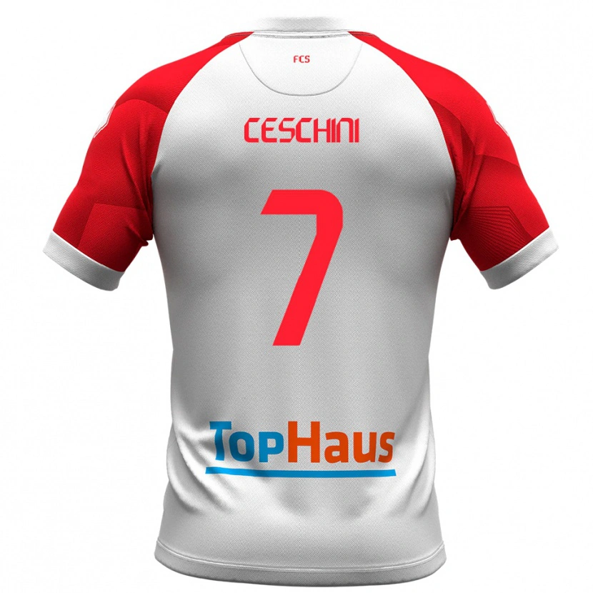 Danxen Hombre Camiseta Nicolò Ceschini #7 Blanco Rojo 1ª Equipación 2025/26 La Camisa