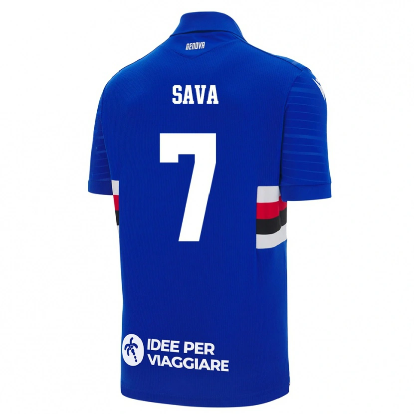 Danxen Hombre Camiseta Samuele Sava #7 Azul Blanco 1ª Equipación 2025/26 La Camisa