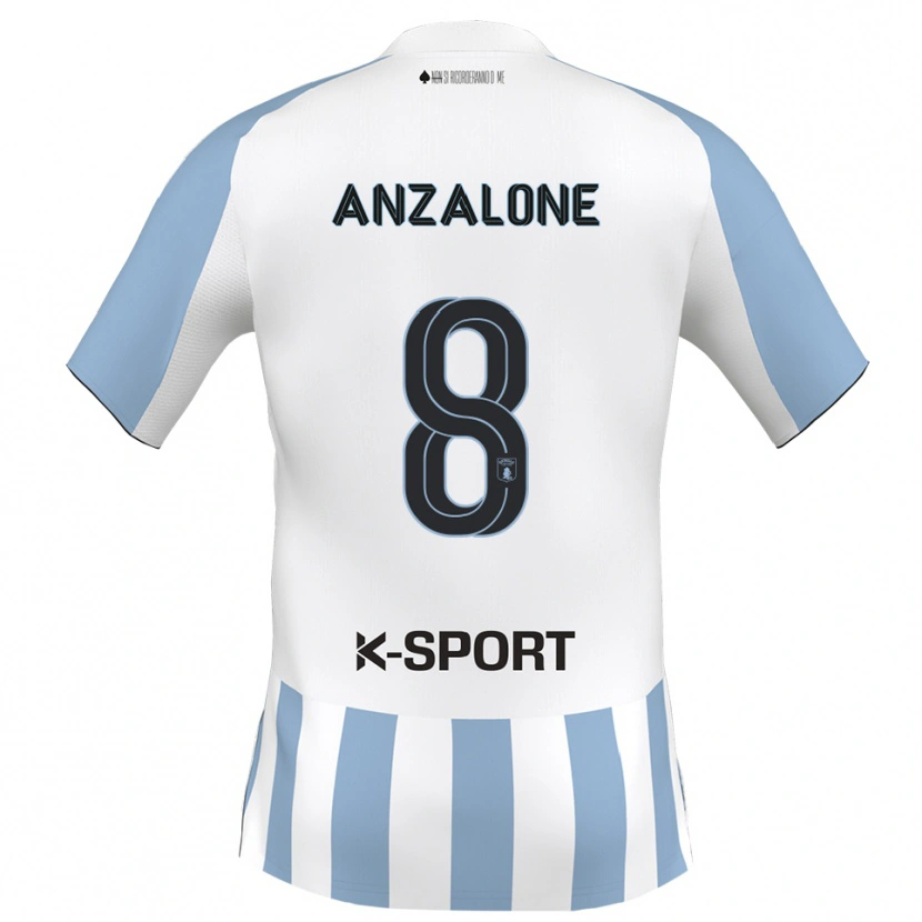 Danxen Hombre Camiseta Mattia Anzalone #8 Blanco Azul Cielo 1ª Equipación 2025/26 La Camisa