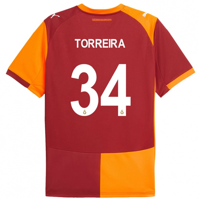 Danxen Hombre Camiseta Lucas Torreira #34 Rojo Naranja 1ª Equipación 2025/26 La Camisa