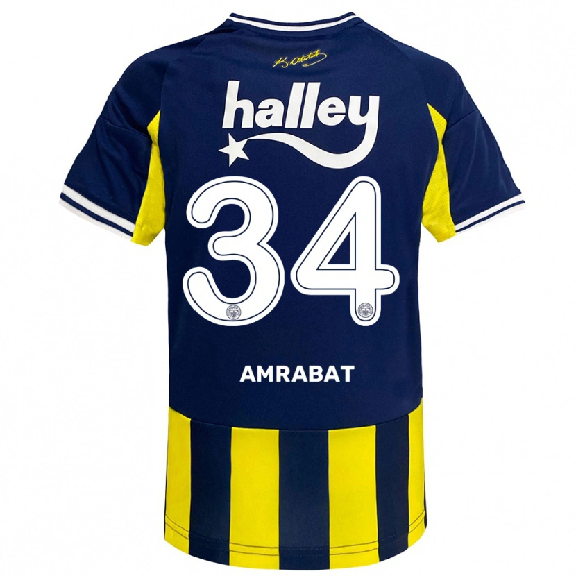 Danxen Hombre Camiseta Sofyan Amrabat #34 Amarillo Marino Blanco 1ª Equipación 2025/26 La Camisa