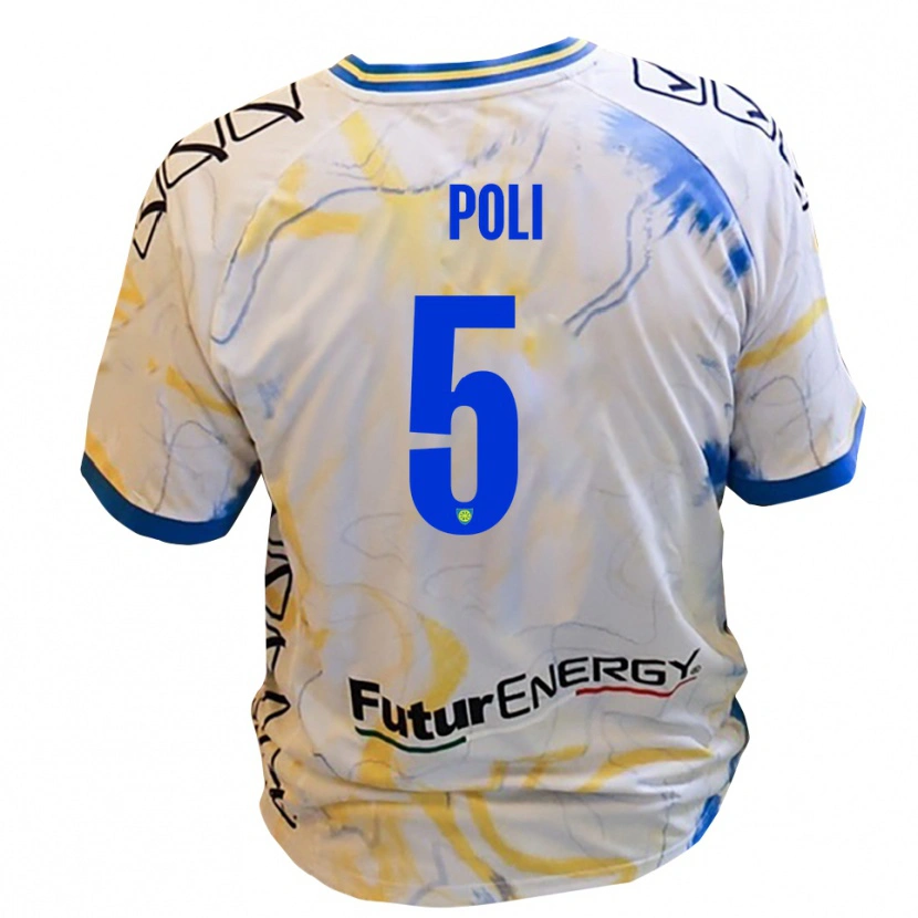 Danxen Hombre Camiseta Lorenzo Poli #5 Blanco Amarillo Azul 2ª Equipación 2025/26 La Camisa