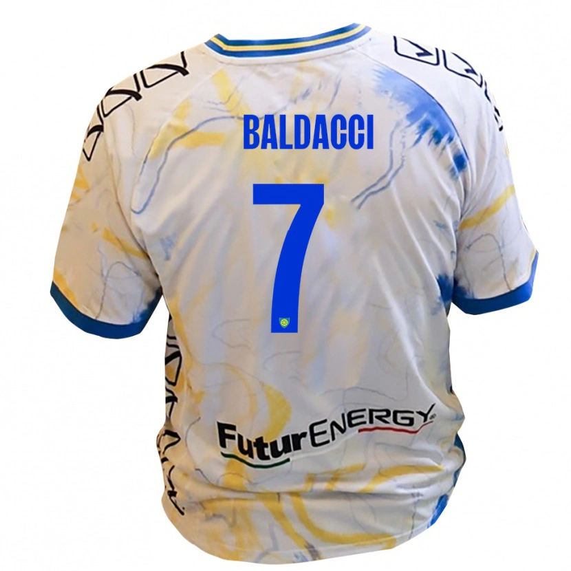Danxen Hombre Camiseta Mattia Baldacci #7 Blanco Amarillo Azul 2ª Equipación 2025/26 La Camisa