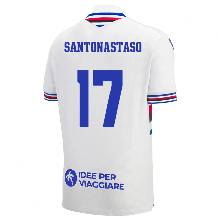 Danxen Hombre Camiseta Vincenzo Santonastaso #17 Blanco Azul Rojo 2ª Equipación 2025/26 La Camisa