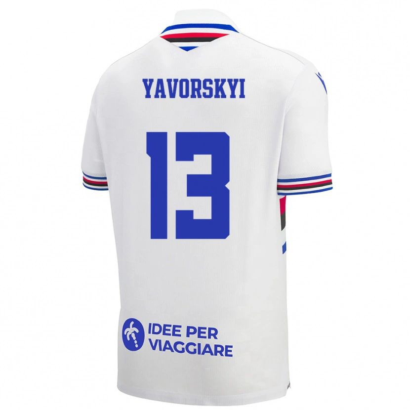 Danxen Hombre Camiseta Vladyslav Yavorskyi #13 Blanco Azul Rojo 2ª Equipación 2025/26 La Camisa