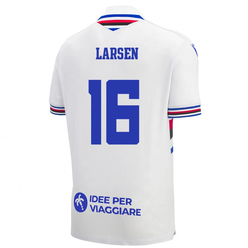 Danxen Hombre Camiseta Kathrine Østergaard Larsen #16 Blanco Azul Rojo 2ª Equipación 2025/26 La Camisa