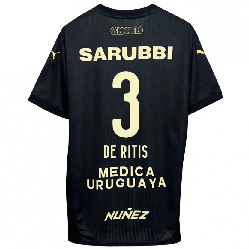 Danxen Hombre Camiseta Mathías De Ritis #3 Negro Oro 2ª Equipación 2025/26 La Camisa