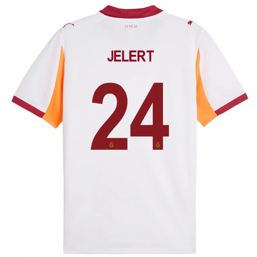Danxen Hombre Camiseta Elias Jelert #24 Blanco Rojo 2ª Equipación 2025/26 La Camisa