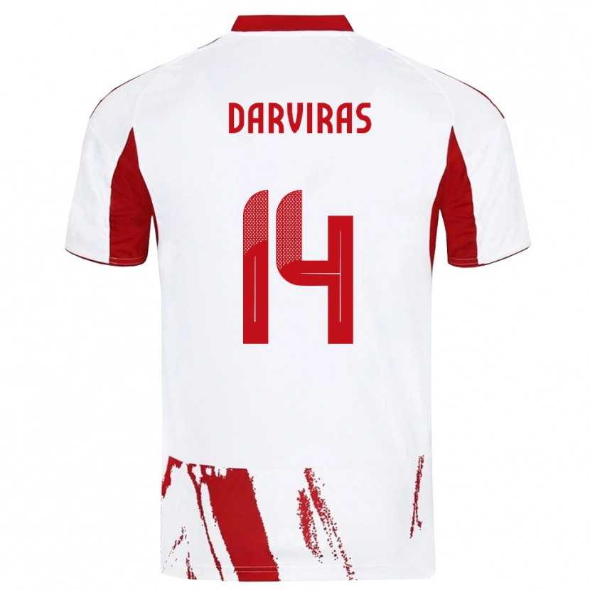 Danxen Hombre Camiseta Christos Darviras #14 Blanco Rojo 2ª Equipación 2025/26 La Camisa