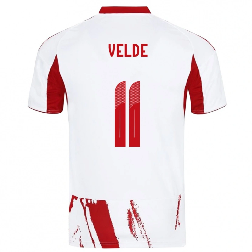 Danxen Hombre Camiseta Kristoffer Velde #11 Blanco Rojo 2ª Equipación 2025/26 La Camisa