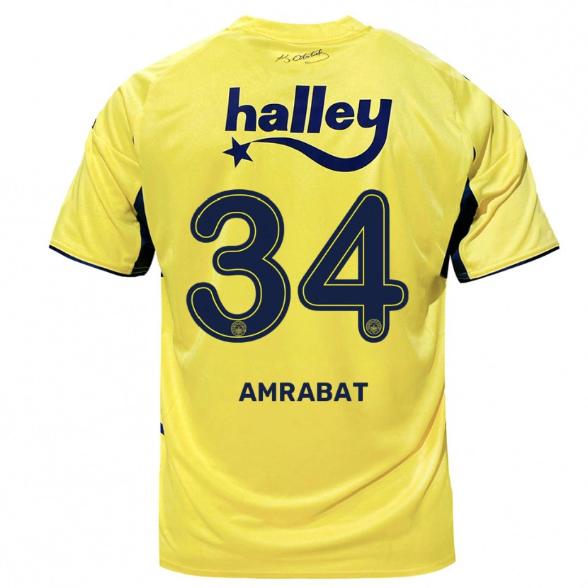 Danxen Hombre Camiseta Sofyan Amrabat #34 Amarillo Marino 2ª Equipación 2025/26 La Camisa