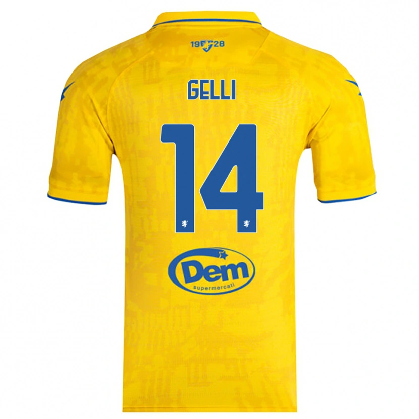 Danxen Mujer Camiseta Francesco Gelli #14 Amarillo Azul 1ª Equipación 2025/26 La Camisa