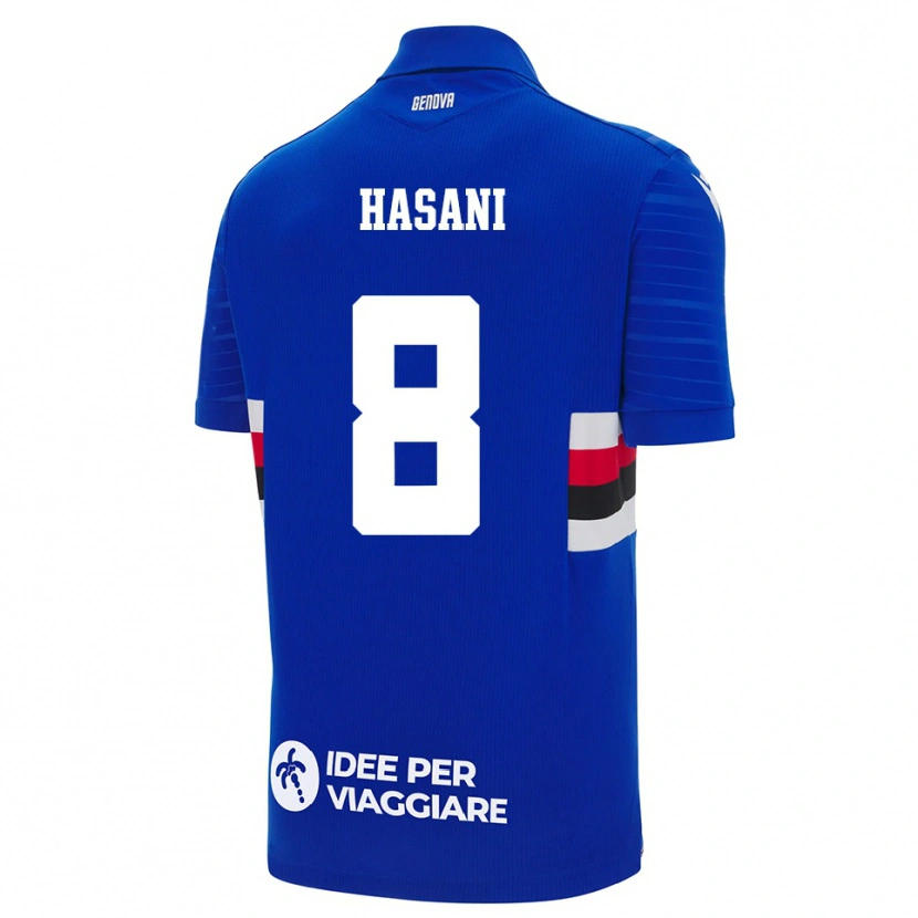 Danxen Mujer Camiseta Adam Hasani #8 Azul Blanco 1ª Equipación 2025/26 La Camisa