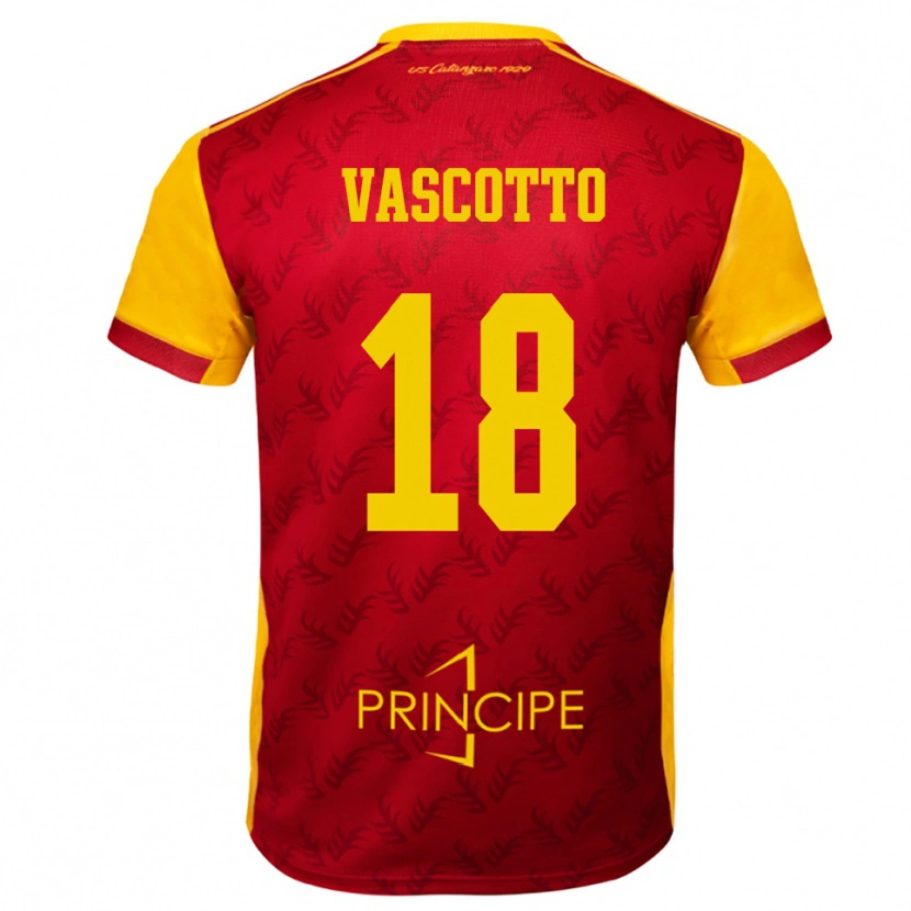 Danxen Mujer Camiseta Edoardo Vascotto #18 Amarillo Rojo 1ª Equipación 2025/26 La Camisa