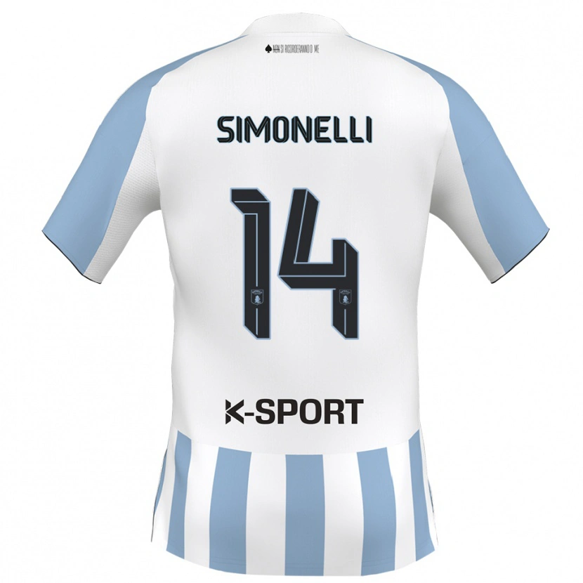 Danxen Mujer Camiseta Alessandro Simonelli #14 Blanco Azul Cielo 1ª Equipación 2025/26 La Camisa