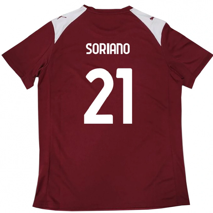 Danxen Mujer Camiseta Roberto Soriano #21 Borgoña Blanco 1ª Equipación 2025/26 La Camisa