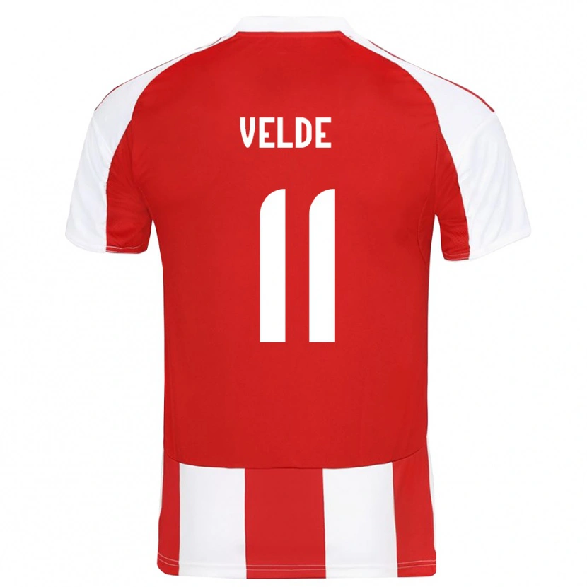 Danxen Mujer Camiseta Kristoffer Velde #11 Rojo Blanco 1ª Equipación 2025/26 La Camisa