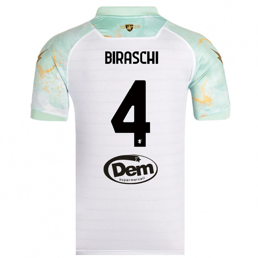 Danxen Mujer Camiseta Davide Biraschi #4 Blanco Negro 2ª Equipación 2025/26 La Camisa