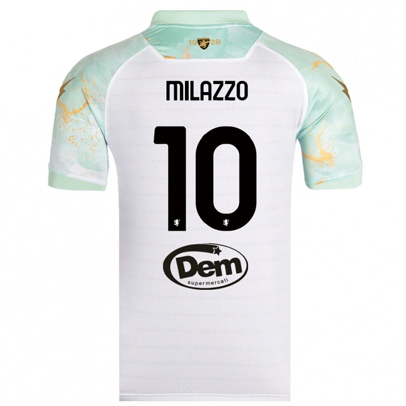 Danxen Mujer Camiseta Simone Milazzo #10 Blanco Negro 2ª Equipación 2025/26 La Camisa