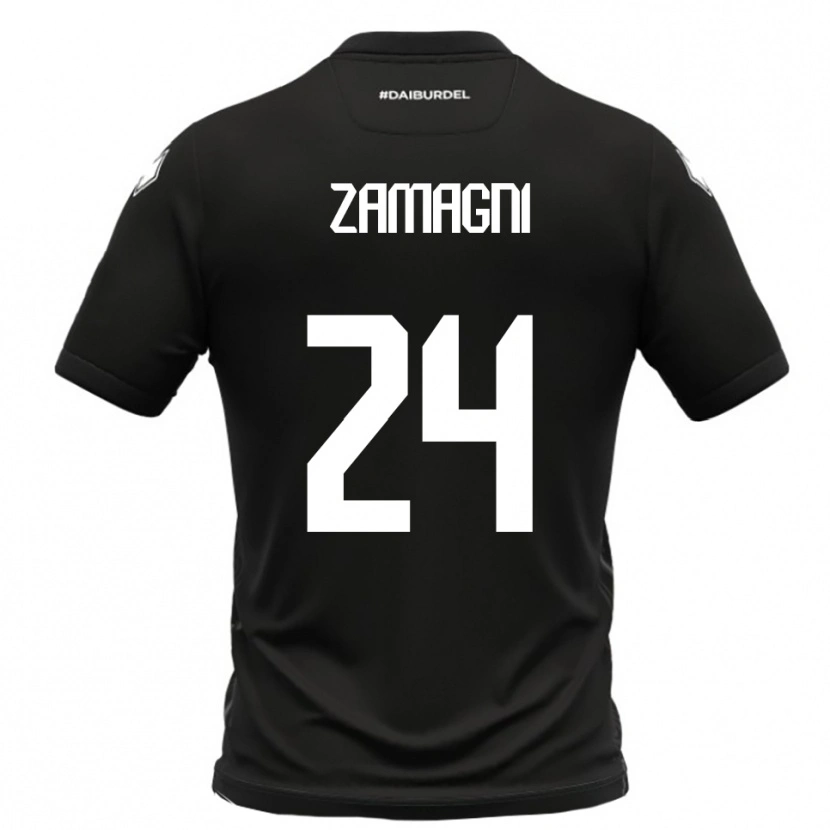 Danxen Mujer Camiseta Davide Zamagni #24 Negro Blanco 2ª Equipación 2025/26 La Camisa