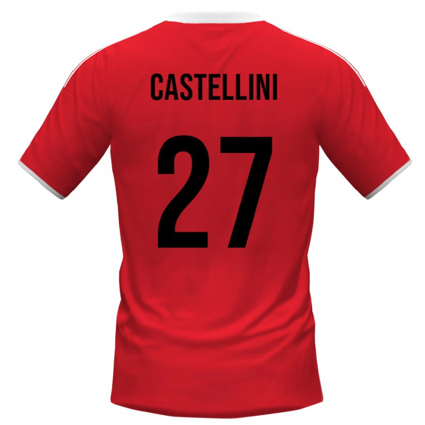 Danxen Mujer Camiseta Alessio Castellini #27 Rojo Blanco 2ª Equipación 2025/26 La Camisa