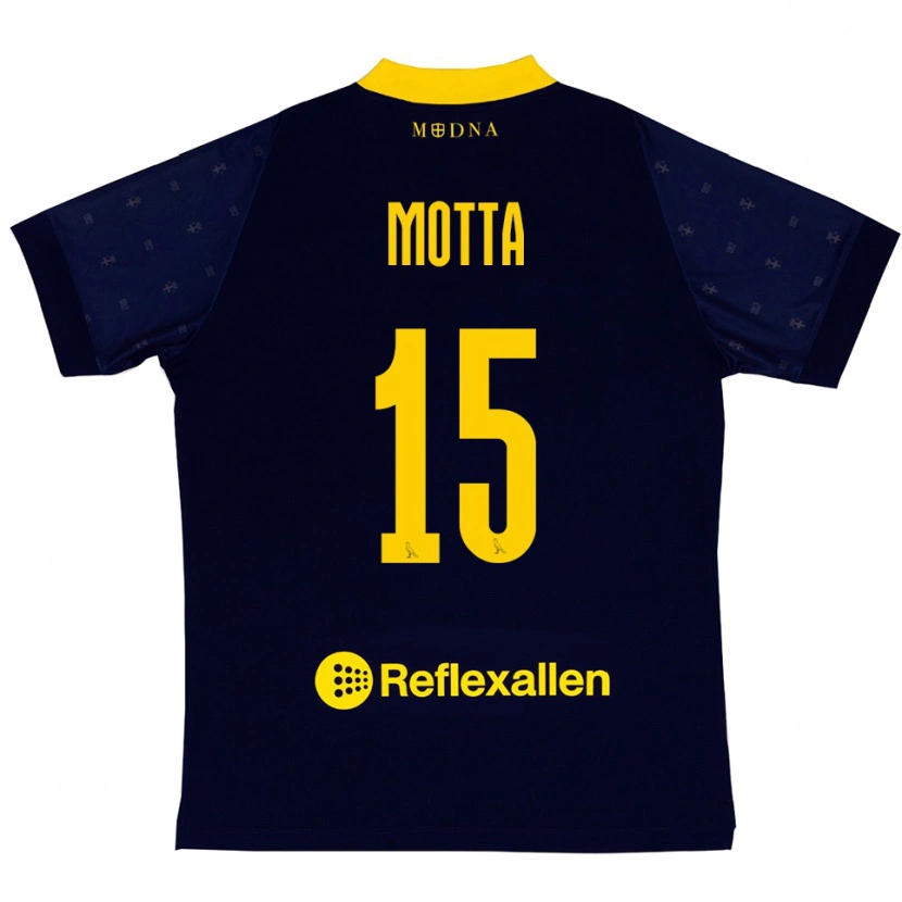 Danxen Mujer Camiseta Nicolò Motta #15 Marino Amarillo 2ª Equipación 2025/26 La Camisa