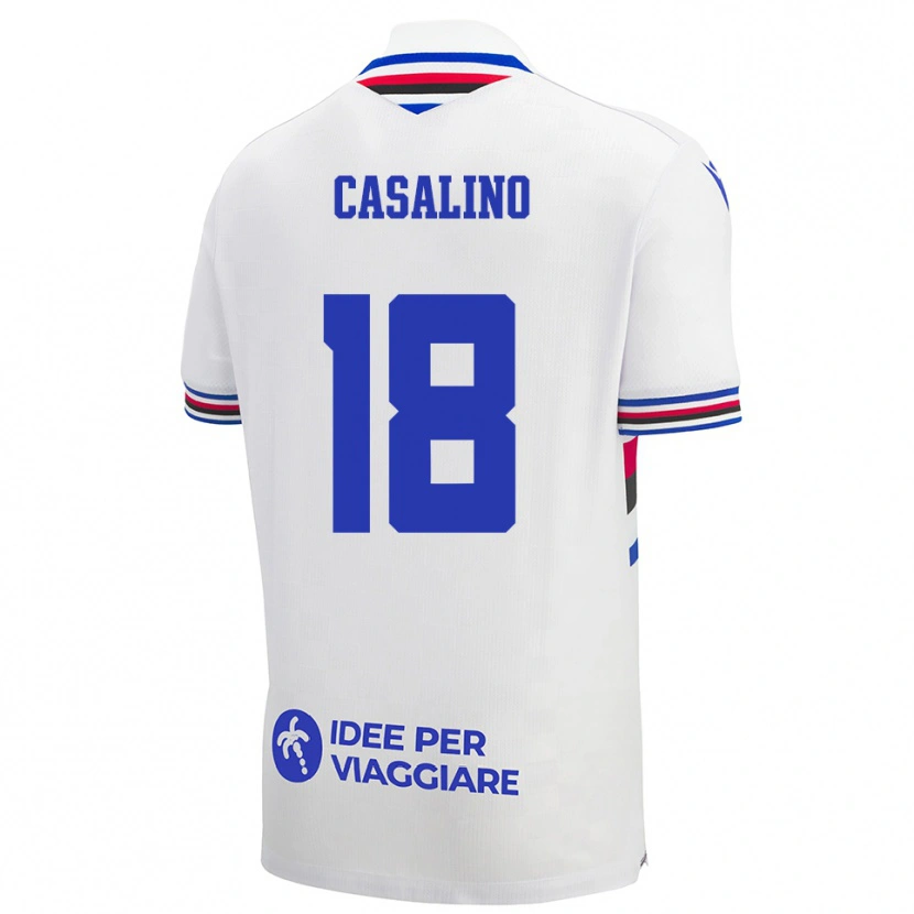Danxen Mujer Camiseta Tommaso Casalino #18 Blanco Azul Rojo 2ª Equipación 2025/26 La Camisa