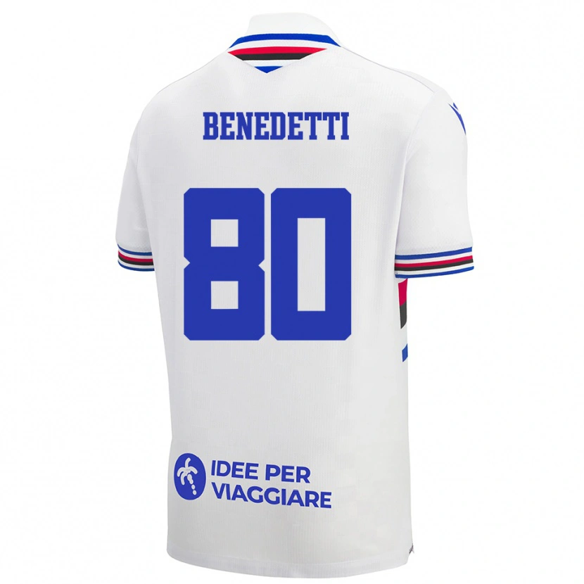 Danxen Mujer Camiseta Leonardo Benedetti #80 Blanco Azul Rojo 2ª Equipación 2025/26 La Camisa