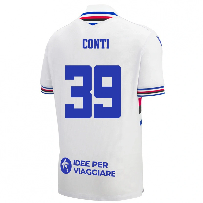 Danxen Mujer Camiseta Francesco Conti #39 Blanco Azul Rojo 2ª Equipación 2025/26 La Camisa