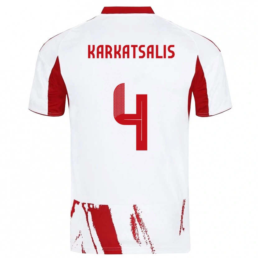 Danxen Mujer Camiseta Vasilios Karkatsalis #4 Blanco Rojo 2ª Equipación 2025/26 La Camisa
