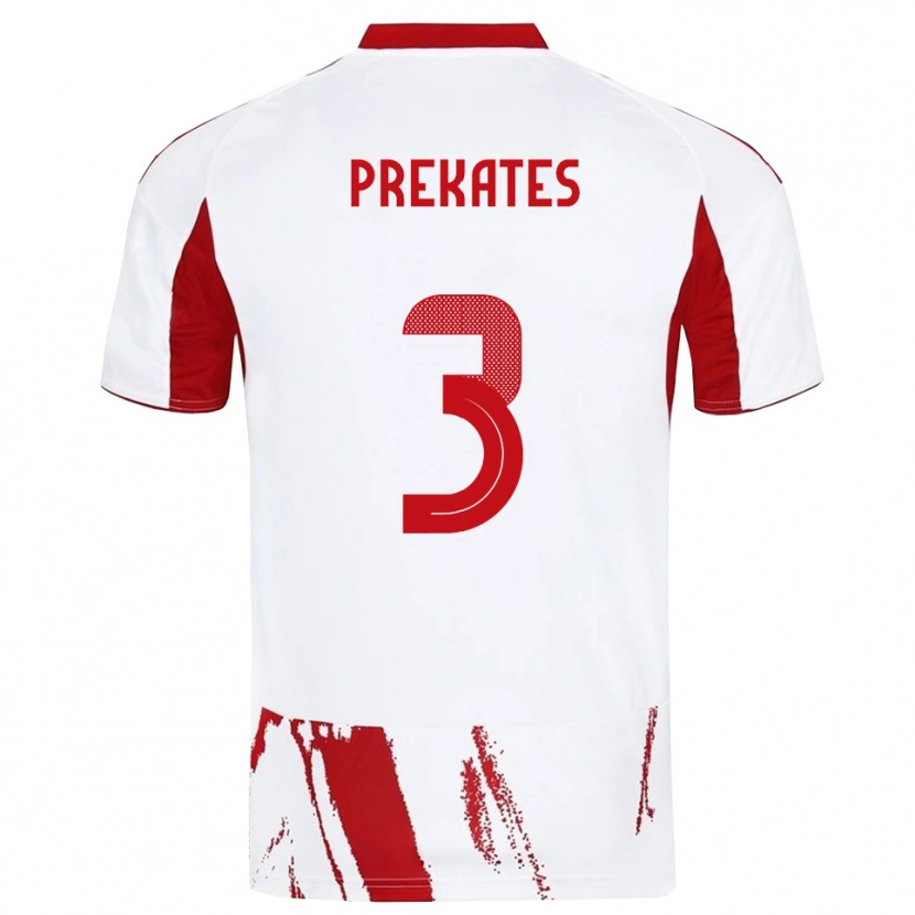 Danxen Mujer Camiseta Vasilios Prekates #3 Blanco Rojo 2ª Equipación 2025/26 La Camisa