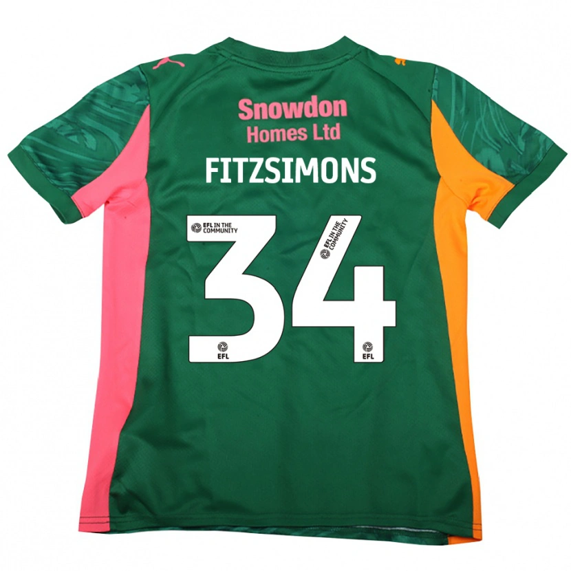 Danxen Niño Camiseta Ross Fitzsimons #34 Verde Rosa Oscuro Portero Equipación 2025/26 La Camisa