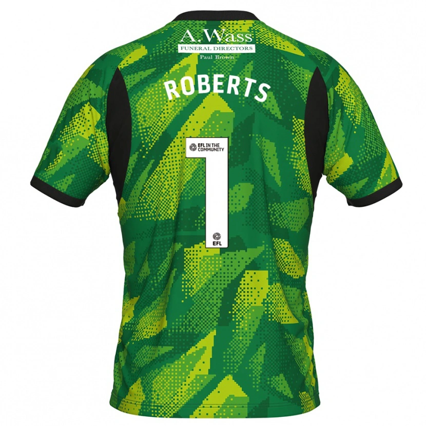 Danxen Niño Camiseta Liam Roberts #1 Verde Negro Portero Equipación 2025/26 La Camisa